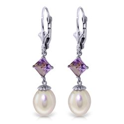 ALARRI 9.5 CTW 14K Solid White Gold Over My Head Pearl Amethyst Earrings