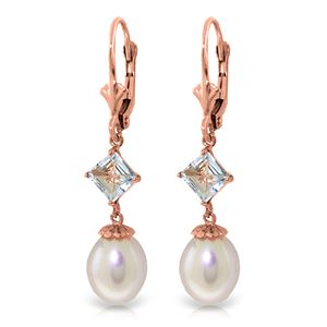 ALARRI 9.5 CTW 14K Solid Rose Gold Charisma Pearl Aquamarine Earrings