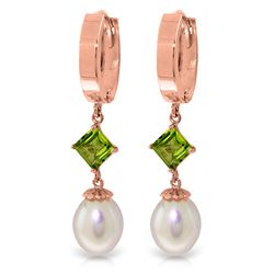 ALARRI 9.5 Carat 14K Solid Rose Gold Hoop Earrings Natural Pearl Peridot