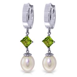 ALARRI 9.5 Carat 14K Solid White Gold Hoop Earrings Natural Pearl Peridot