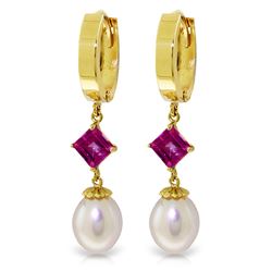 ALARRI 9.5 CTW 14K Solid Gold Hoop Earrings Natural Pearl Pink Topaz