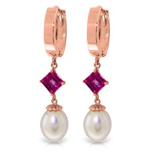 ALARRI 9.5 Carat 14K Solid Rose Gold Hoop Earrings Natural Pearl Pink Topaz