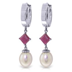 ALARRI 9.5 Carat 14K Solid White Gold Hoop Earrings Natural Pearl Ruby