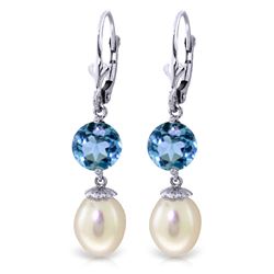 ALARRI 11.1 CTW 14K Whte Gold Nirvana Pearl Blue Topaz Earrings