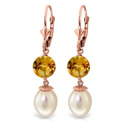 ALARRI 11.1 Carat 14K Solid Rose Gold Elegance Pearl Citrine Earrings