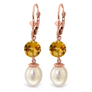 ALARRI 11.1 Carat 14K Solid Rose Gold Elegance Pearl Citrine Earrings