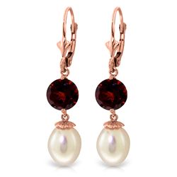ALARRI 11.1 Carat 14K Solid Rose Gold Elegance Pearl Garnet Earrings