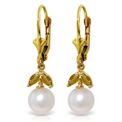 ALARRI 4.4 Carat 14K Solid Gold Leverback Earrings Pearl Citrine