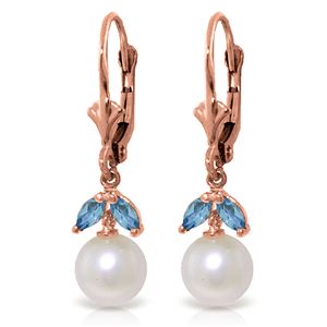 ALARRI 4.4 Carat 14K Solid Rose Gold Vibrance Pearl Blue Topaz Earrings