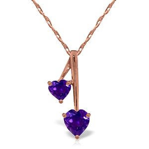 ALARRI 14K Solid Rose Gold Hearts Necklace w/ Natural Purple Amethysts