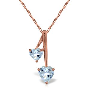 ALARRI 14K Solid Rose Gold Hearts Necklace w/ Natural Aquamarine