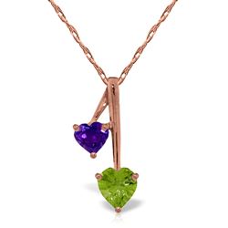 ALARRI 14K Solid Rose Gold Hearts Necklace w/ Natural Amethysts & Peridot