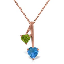 ALARRI 14K Solid Rose Gold Hearts Necklace w/ Natural Blue Topaz & Peridot