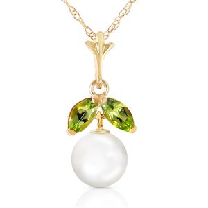 ALARRI 2.2 Carat 14K Solid Gold Necklace Natural Pearl Peridot