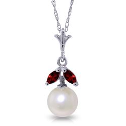 ALARRI 2.2 Carat 14K Solid White Gold Necklace Natural Pearl Garnet