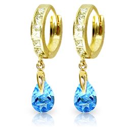 ALARRI 4.2 Carat 14K Solid Gold Huggie Earrings White Topaz Blue Topaz