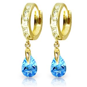 ALARRI 4.2 Carat 14K Solid Gold Huggie Earrings White Topaz Blue Topaz
