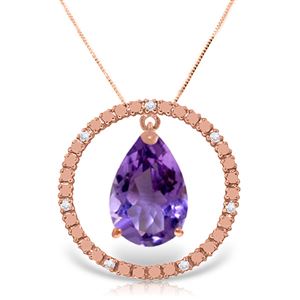 ALARRI 14K Solid Rose Gold Diamonds & Amethyst Circle Of Love Necklace