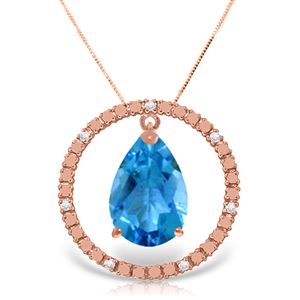 ALARRI 14K Solid Rose Gold Diamonds & Blue Topaz Circle Of Love Necklace