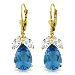 ALARRI 13 Carat 14K Solid Gold Leverback Earrings Blue Topaz White Topaz