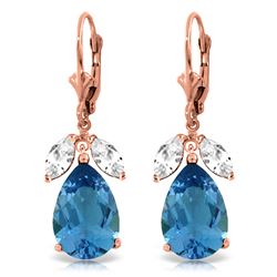 ALARRI 13 Carat 14K Solid Rose Gold Leverback Earrings Blue Topaz Rose Topaz