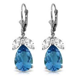 ALARRI 13 CTW 14K Solid White Gold Leverback Earrings Blue Topaz White Topaz