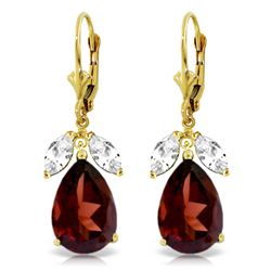 ALARRI 13 Carat 14K Solid Gold Leverback Earrings Garnet White Topaz