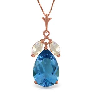 ALARRI 14K Solid Rose Gold Necklace w/ Blue Topaz & Rose Topaz