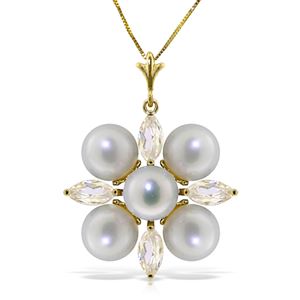 ALARRI 6.3 CTW 14K Solid Gold Necklace White Topaz Pearl