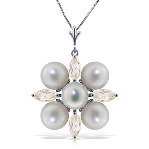 ALARRI 6.3 Carat 14K Solid White Gold Necklace White Topaz Pearl