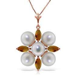 ALARRI 6.3 CTW 14K Solid Rose Gold Snowflake Pearl Citrine Necklace