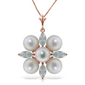 ALARRI 6.3 Carat 14K Solid Rose Gold Necklace Aquamarine Pearl