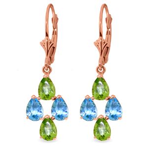 ALARRI 4.5 CTW 14K Solid Rose Gold Blue Topaz Peridot Spring Earrings