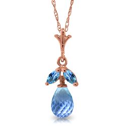 ALARRI 14K Solid Rose Gold Necklace w/ Natural Blue Topaz
