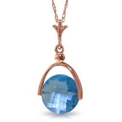 ALARRI 14K Solid Rose Gold Necklace w/ Checkerboard Cut Blue Topaz
