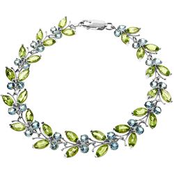 ALARRI 16.5 Carat 14K Solid White Gold Butterfly Bracelet Peridot Blue Topaz