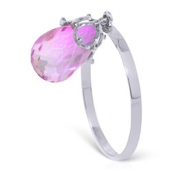 ALARRI 3 Carat 14K Solid White Gold Ring Dangling Briolette Pink Topaz