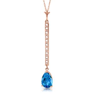 ALARRI 14K Solid Rose Gold Necklace w/ Diamonds & Blue Topaz