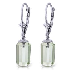 ALARRI 9 Carat 14K Solid White Gold Leverback Earrings Bullet Cut Green Amethyst