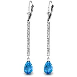 ALARRI 14K Solid White Gold Earrings w/ Diamonds & Blue Topaz