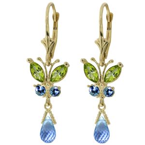 ALARRI 2.74 Carat 14K Solid Gold Butterfly Earrings Peridot & Blue Top