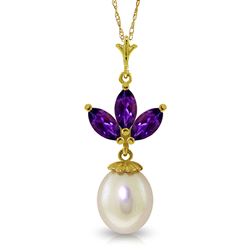 ALARRI 4.75 Carat 14K Solid Gold Necklace Pearl Amethyst