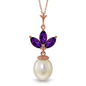 ALARRI 14K Solid Rose Gold Necklace w/ Pearl & Amethyst