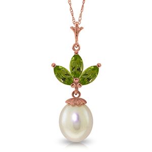 ALARRI 14K Solid Rose Gold Necklace w/ Pearl & Peridots