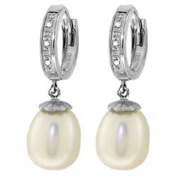 ALARRI 8.03 Carat 14K Solid White Gold Huggie Earrings Diamond Pearl