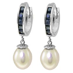 ALARRI 9.3 CTW 14K Solid White Gold Hoop Earrings Sapphire Pearl
