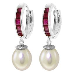 ALARRI 9.3 Carat 14K Solid White Gold Hoop Earrings Ruby Pearl