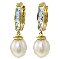 ALARRI 9.3 Carat 14K Solid Gold Hoop Earrings Aquamarine Pearl