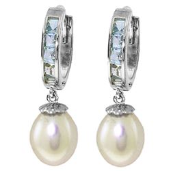 ALARRI 9.3 Carat 14K Solid White Gold Hoop Earrings Aquamarine Pearl