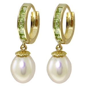 ALARRI 9.3 Carat 14K Solid Gold Hoop Earrings Peridot Pearl